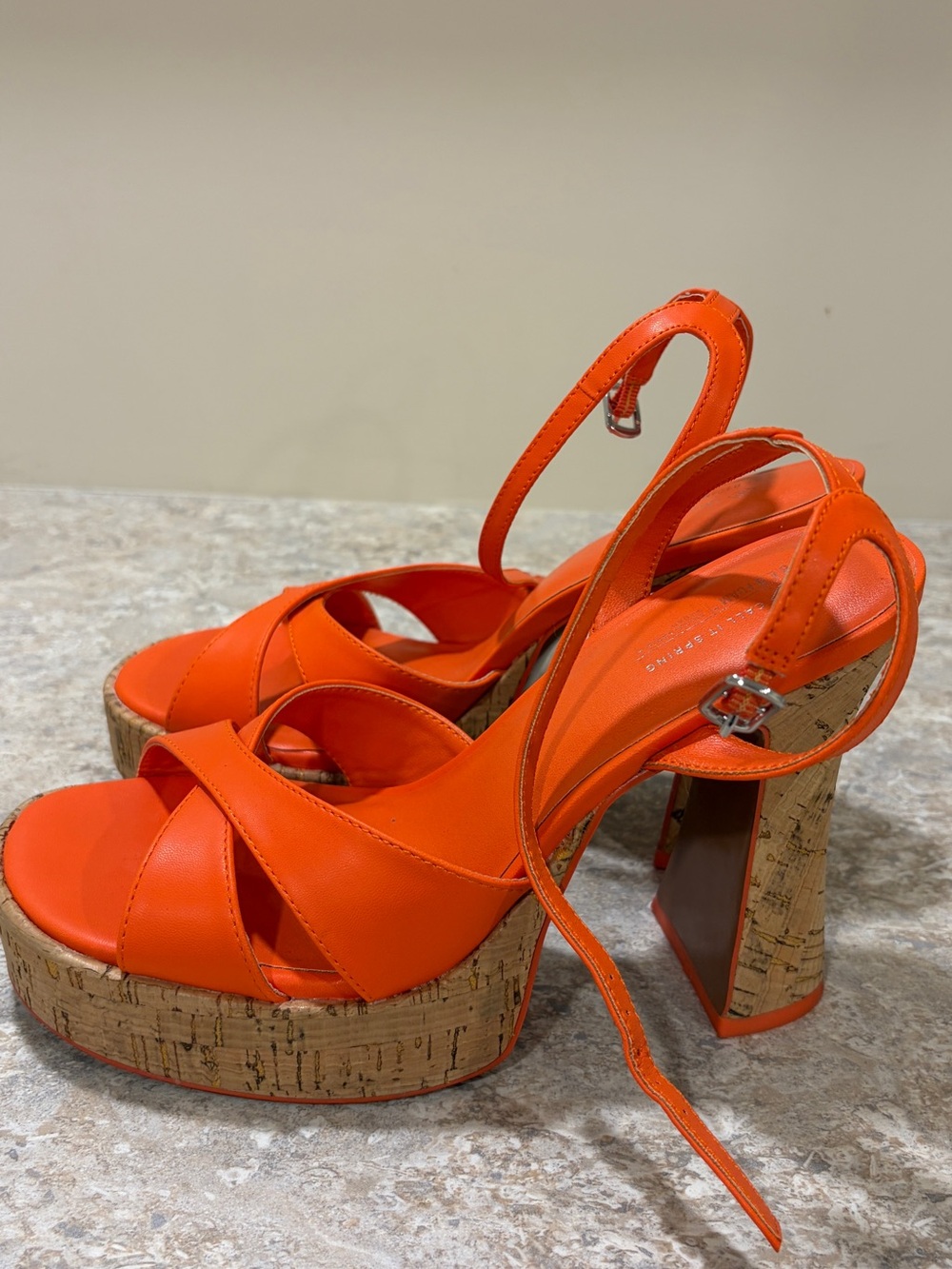 Call It Spring Orange Cork Platform Heels